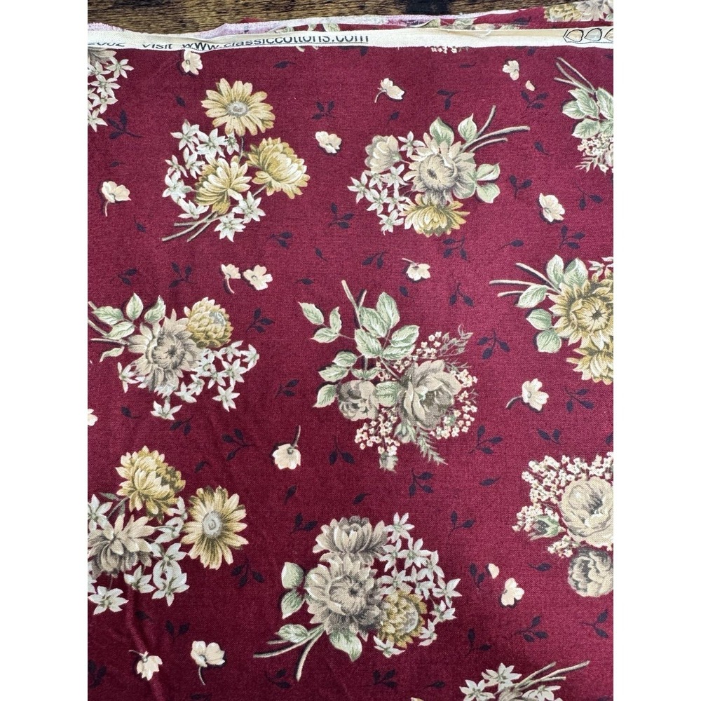 Classic Cottons 2002 Burgundy Floral Daisy Botanical Cotton Fabric 100% Cotton
